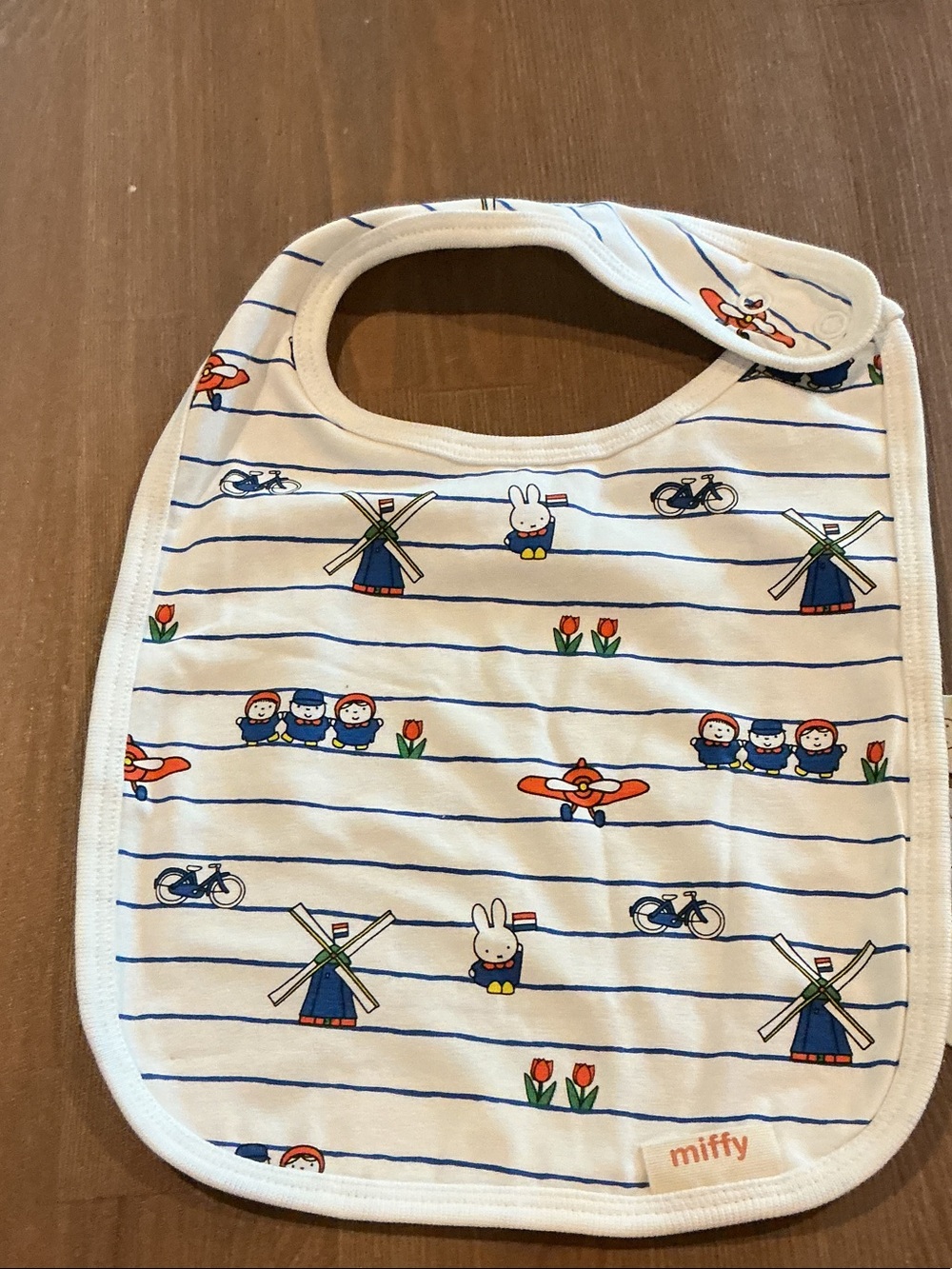 Nijntje x Miffy White Bib with Blue Stripes and Multicolor Dutch Print